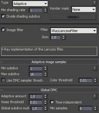 VRay HDRI Tutorial screenshot, anti aliasing settings